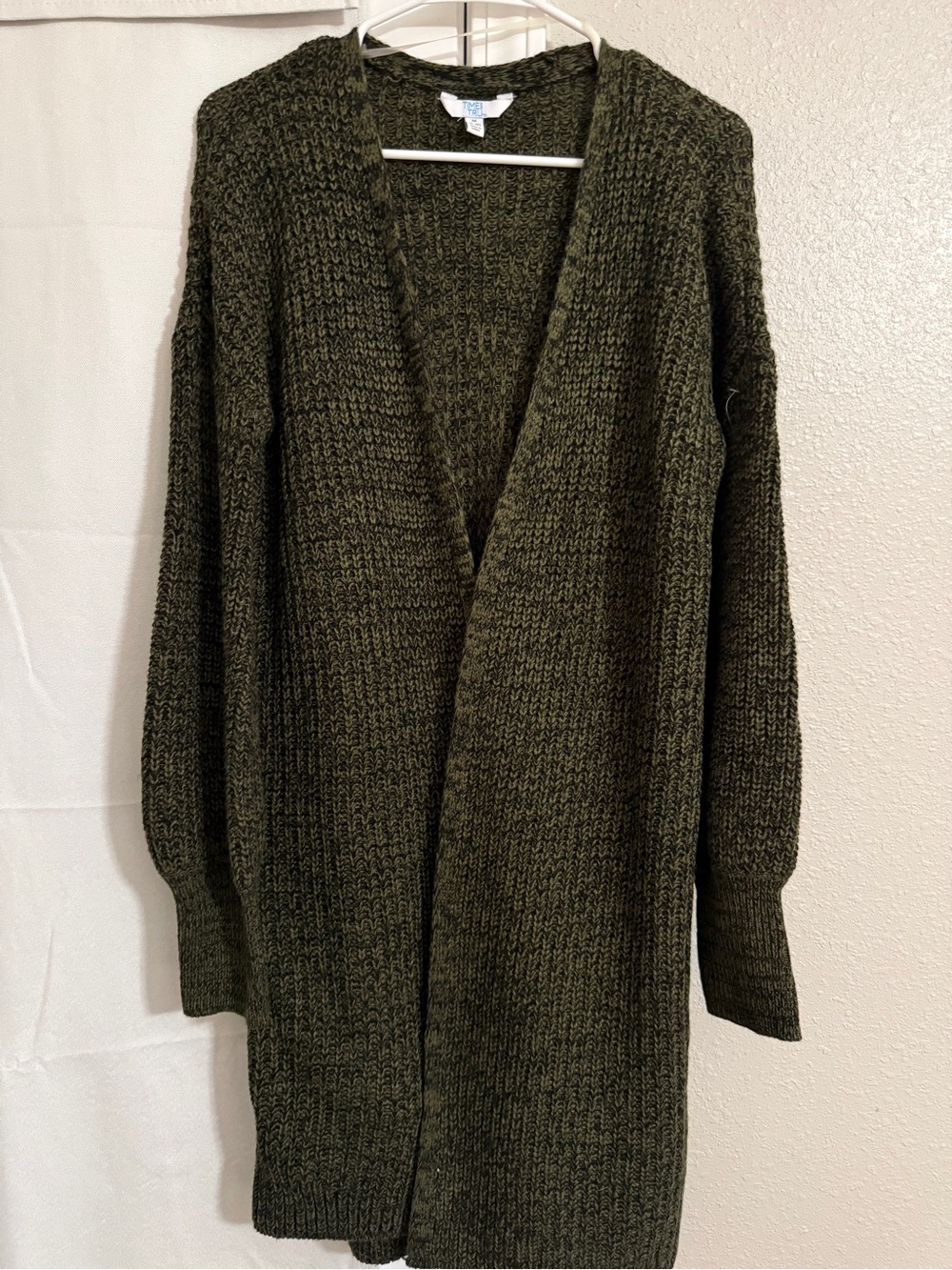 Time and Tru Olive Green Open-Front Knit Cardigan